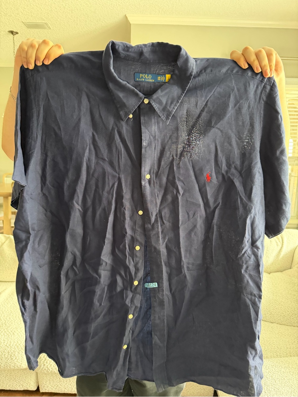 Ralph Lauren Navy Short-Sleeve Button-Down Shirt with Red Pony